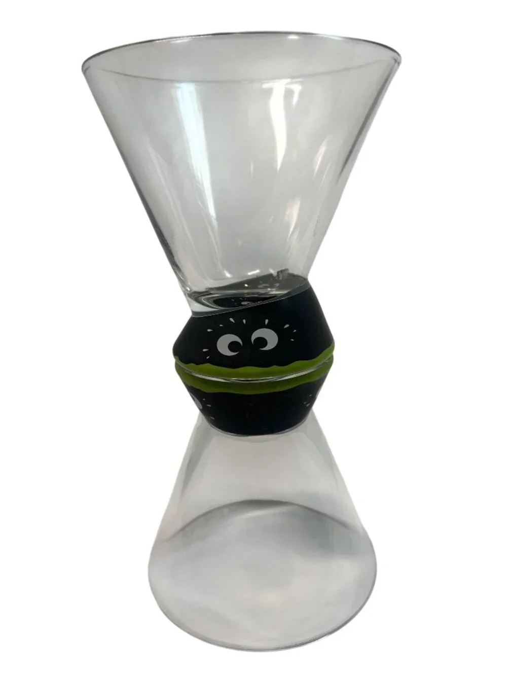 Set Of 2 Clear Glass Monster-Themed Shot Glasses with Black and Green Base Desig